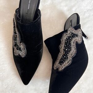 Zara Velvet Beaded Heeled Mules